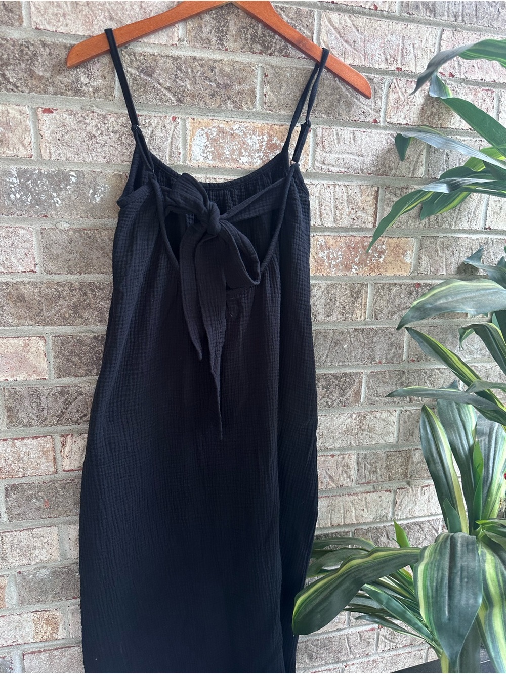 Anthropologie Sol Angeles Black Spaghetti-Strap Cotton Muslin Maxi Dress w/ bow - Picture 5 of 10
